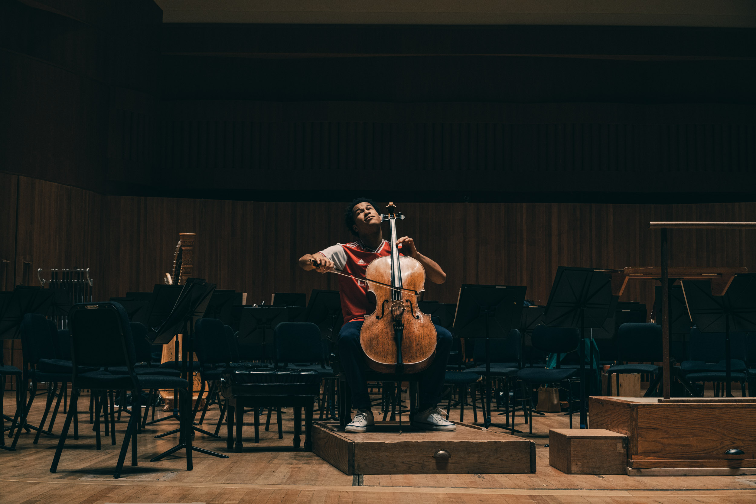 Sheku Kanneh-Mason, a famous cellist from London, rehearses before others arrive at the Baltimore Symphony Orchestra