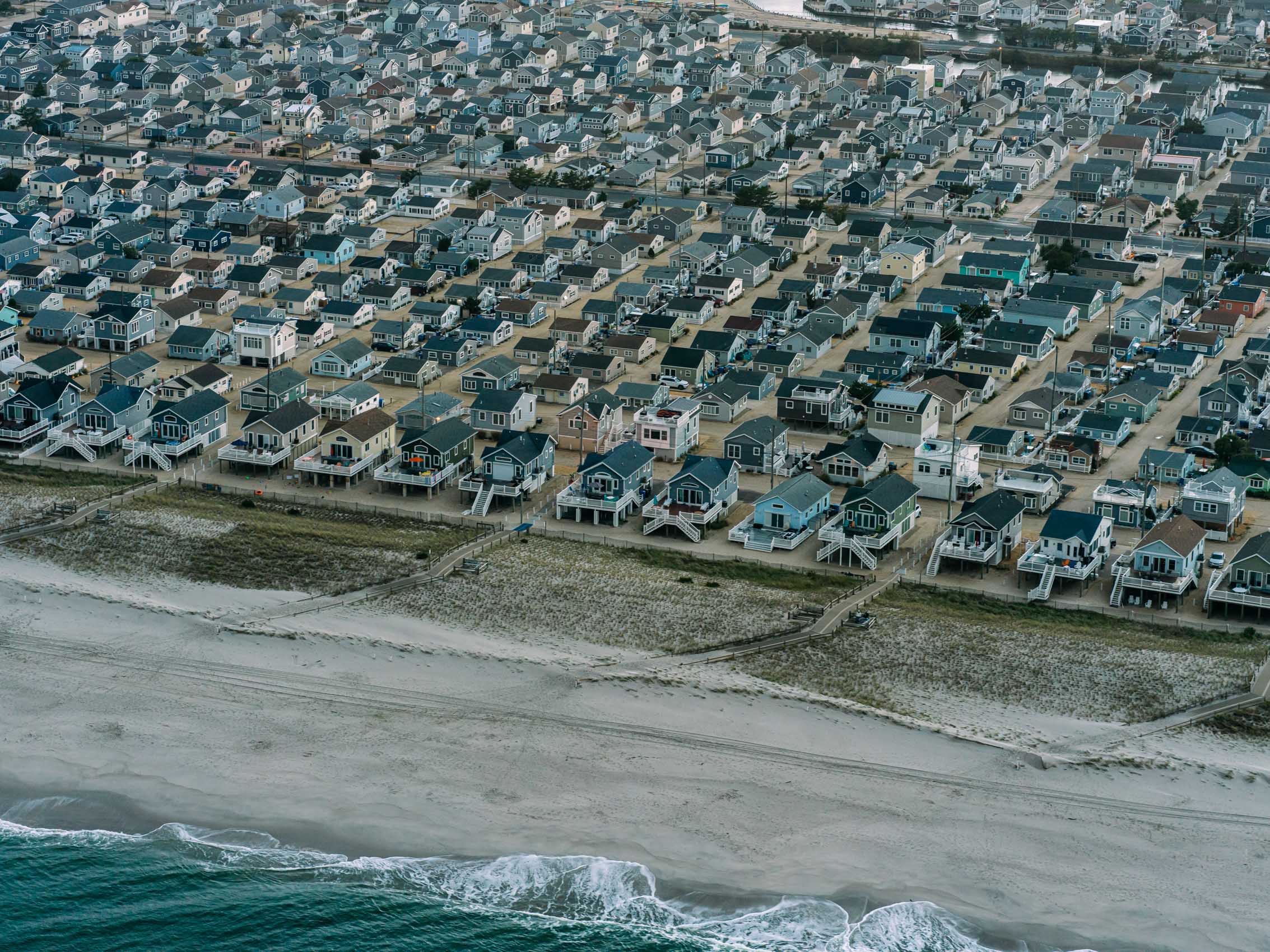 aerial of sand dunes along the jersey shore
