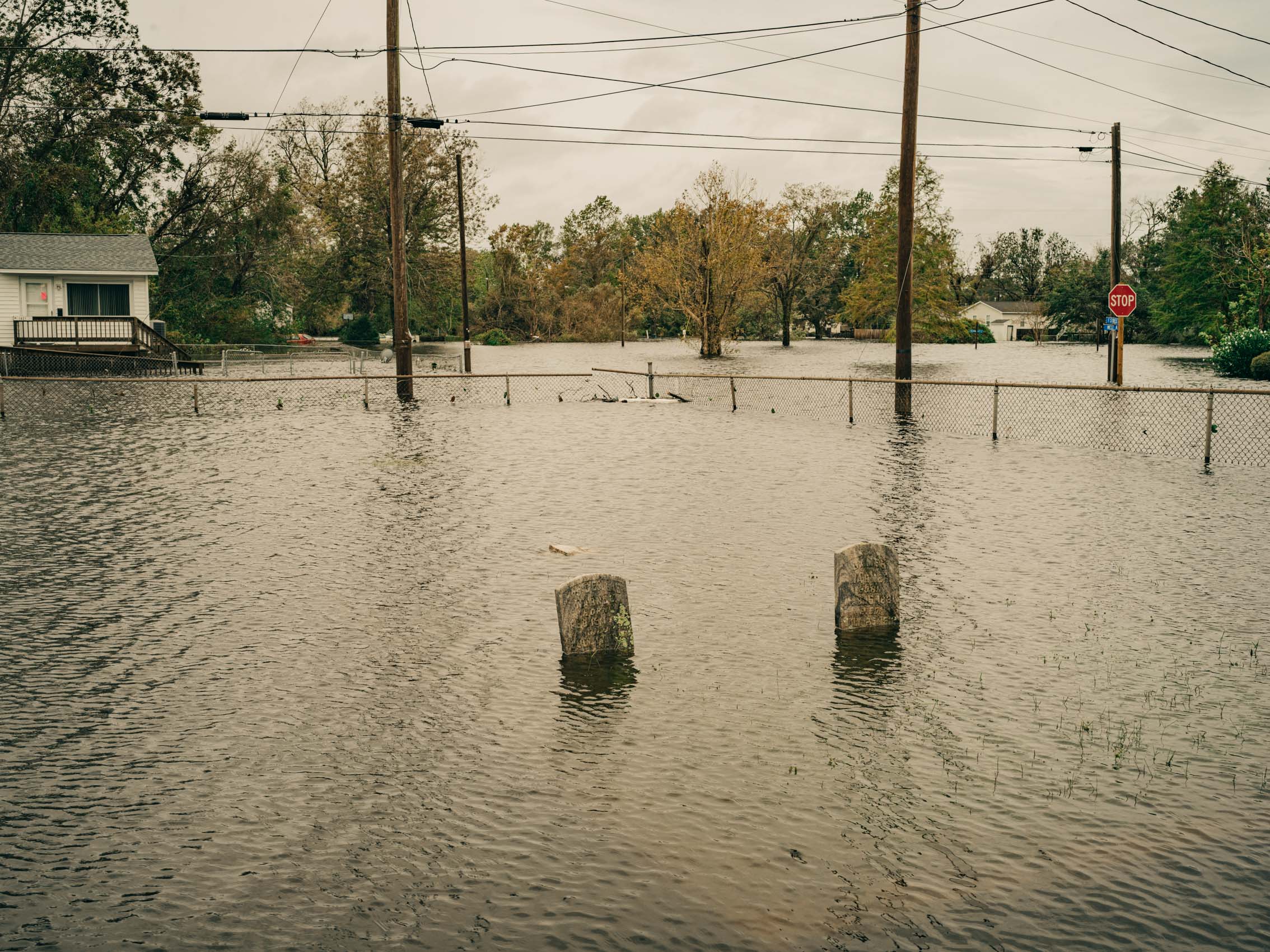 flooded cemetery from hurricane Florence